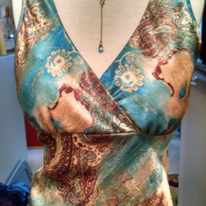 Pre-Owed Victor Carlini Satin Teal Copper Blouse